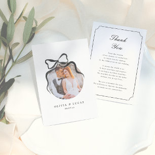 Elegant Bow Whimsical Black & White Photo Bröllop Tack Kort