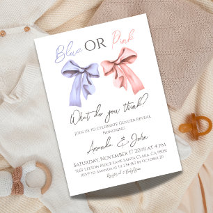 Elegant Bows Blue- eller Rosa Gender-visning Inbjudningar
