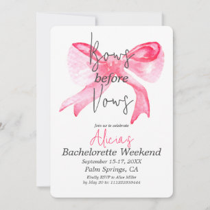 Elegant Bows före Vows Rosa Bachelorette Party Inbjudningar