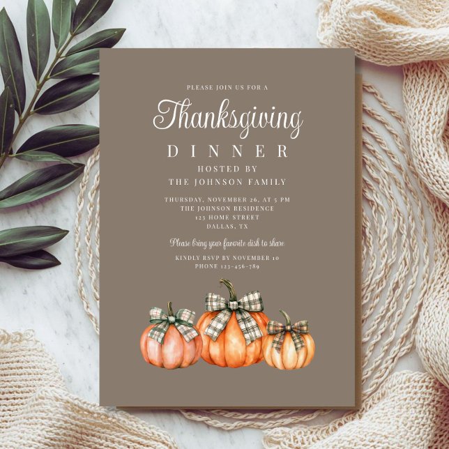 Elegant Bows Pumpkins Thanksgiving Inbjudningar (Elegant Bows Pumpkins Thanksgiving Invitation)
