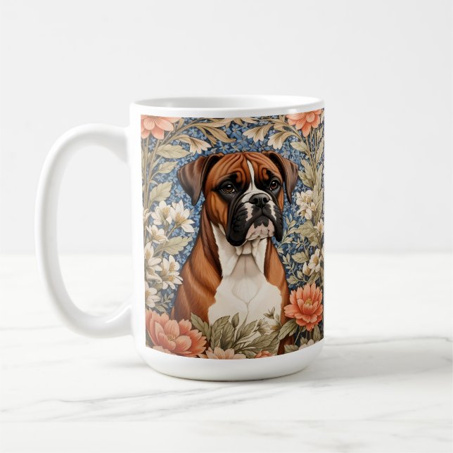 Elegant Boxer Hund William Morris Inspirerad  Kaffemugg (Vänster)