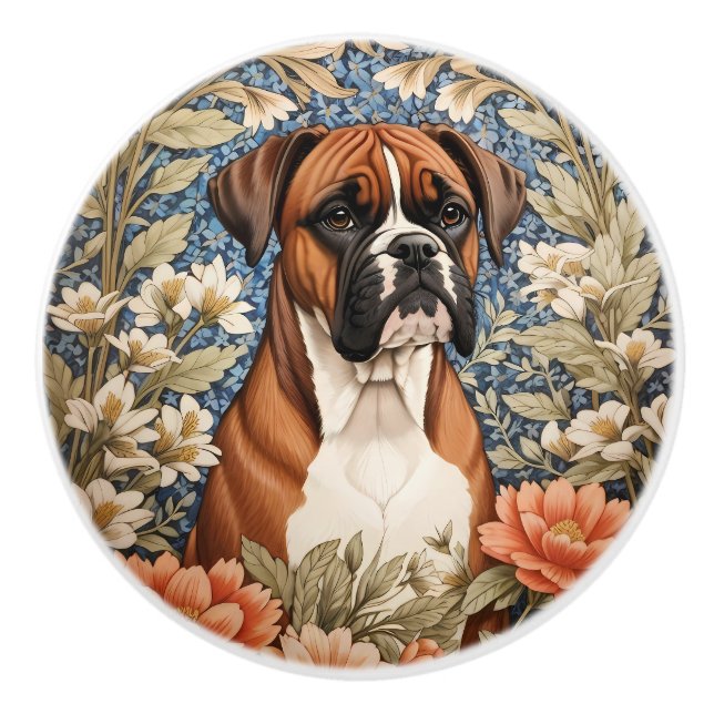 Elegant Boxer Hund William Morris Inspirerad Knopp (Framsidan)