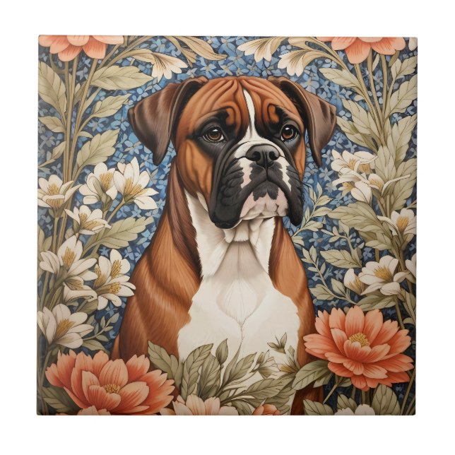 Elegant Boxerhund William Morris Inspirerad  Kakelplatta (Framsidan)