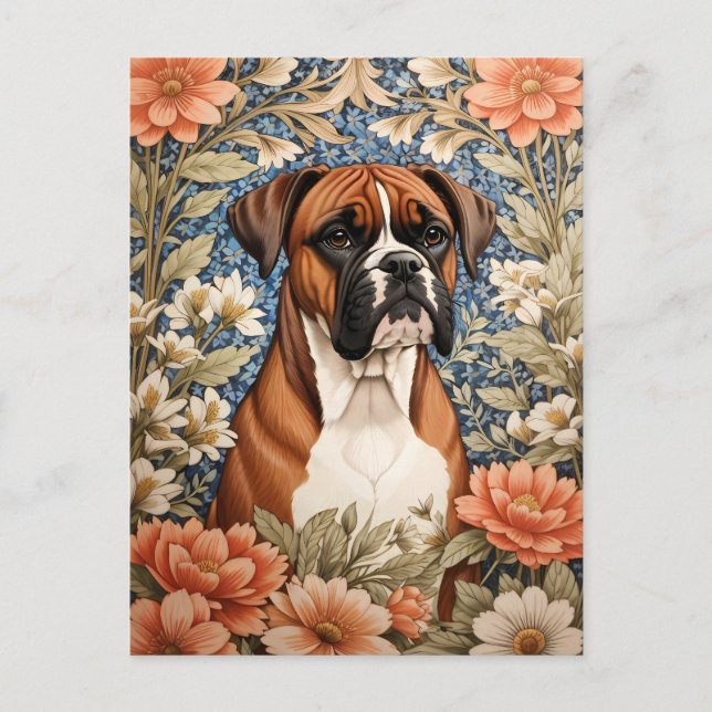 Elegant Boxerhund William Morris-inspirerad  Vykort (Framsida)