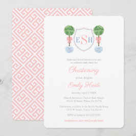 Elegant Boxwood Monogram Girl Christening Party Inbjudningar