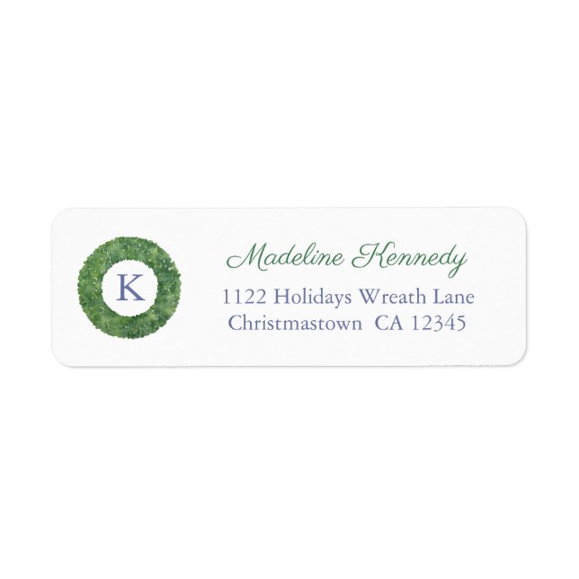 Elegant Boxwood Monogram Helgdagar Returadress Returadress Etikett (Framsidan)