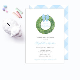 Elegant Boxwood Powder Blue Boy Baby Shower Party Inbjudningar