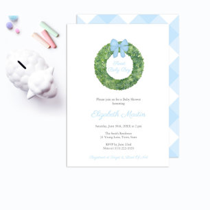 Elegant Boxwood Powder Blue Boy Baby Shower Party Inbjudningar