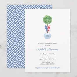 Elegant Boxwood Red Blue Bow Boy Shower Party Inbjudningar