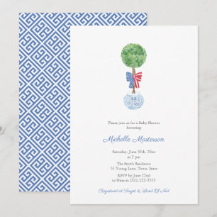 Elegant Boxwood Red Blue Bow Boy Shower Party Inbjudningar