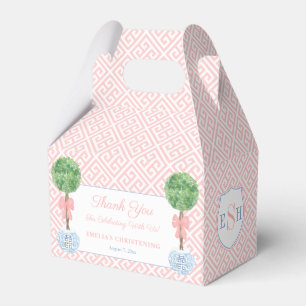 Elegant Boxwood Rosa Bow Flicka Baptism Party Presentaskar