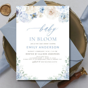 Elegant Boy Blue Baby i Bloom Baby Shower Inbjudningar