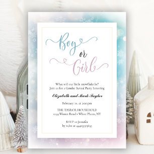 Elegant Boy eller Girl Winter Snowflake Gender Rev Inbjudningar