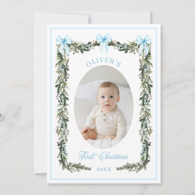 Elegant Boy First jul Photo Card Kort (Framsida)