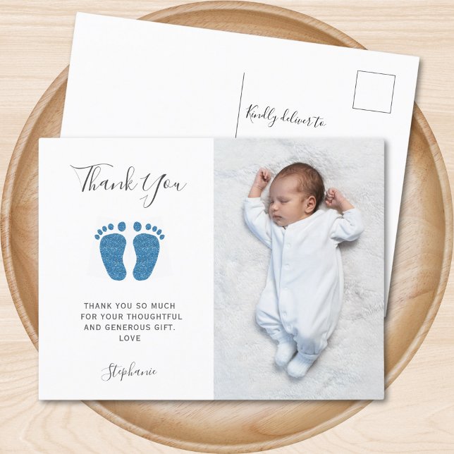 Elegant Boy's Baby Shower Photo Tack Vykort (Skapare uppladdad)
