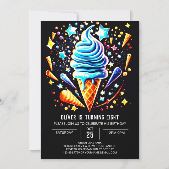 Elegant Boys Digital Boy Ice Cream Birthday Inbjudningar (Framsida)