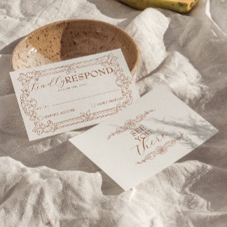Elegant Bränd Orange Blommig Terrakotta Boho Bröll OSA Kort