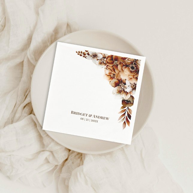 Elegant Bränd Orange Blommigt Bröllop Pappersservett (Skapare uppladdad)