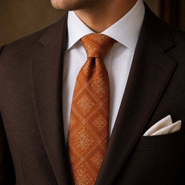 Elegant bränd orange blomstergeometrisk  slips (Skapare uppladdad)