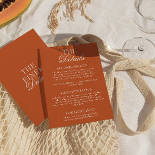 Elegant bränd orange gammal peng chic bröllopsdeta tilläggskort