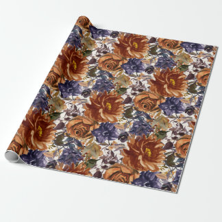 Elegant bränd orange marinblå höst höst blomster presentpapper