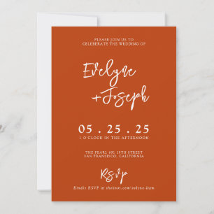 Elegant Bränd Orange - minimalistiskt foto Bröllop Inbjudningar