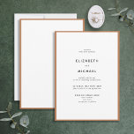 Elegant Bränd Orange och vit typografi Bröllop Inbjudningar<br><div class="desc">En underbar typografibröllopsinbjudan för en sommar- eller faller bröllop! Den här vackra eleganten har en bränd orange kant kring en vit inbjudan,  med modern typografi. En enkel,  minimalistisk utformning. Kontaktdesigner för matchande produkter. Inbjudningskort för Elegant av upphovsrätt,  alla höger reserverade.</div>