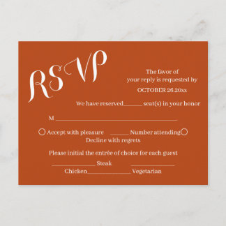 Elegant bränd orange skriftlig bröllops-RSVP-kort Inbjudan Vykort