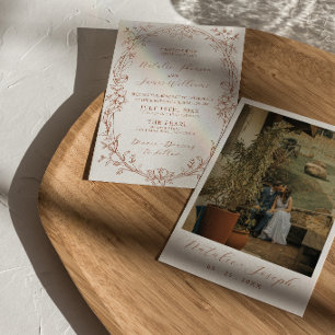 Elegant bränd orange terrakotta boho chic bröllop inbjudningar