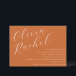 Elegant Bränn Orange Skript Minimal Bat mitzvah Inbjudningar<br><div class="desc">Den här contemporaryns bat mitzvah inbjudan har en minimalistisk vågrät och en vacker manusligrafi i vitt på bakgrunden till en bränd Orange.</div>