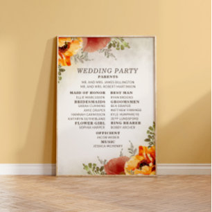 Elegant brännorange blomsterbröllopsprogram poster