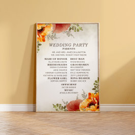 Elegant brännorange blomsterbröllopsprogram poster