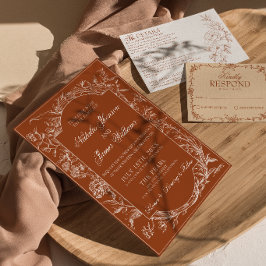 Elegant Bränt Orange Blommig Boho Terrakotta Bröll Inbjudningar
