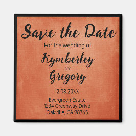 Elegant Bränt Orange Svart Spara Datum Magnet