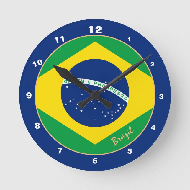 Elegant Brasiliansk Flagga design, Brasilien/trend Rund Klocka (Framsida)