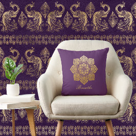 Elegant Breathe Lila och Guld Mandala Kudde