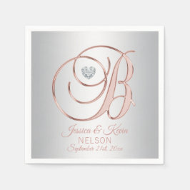 Elegant Brev 'B' Silver Grått Ro Guld Bröllop i Pappersservett