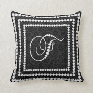 Elegant Brev F Pärlande diamanter - Monogram Kudde