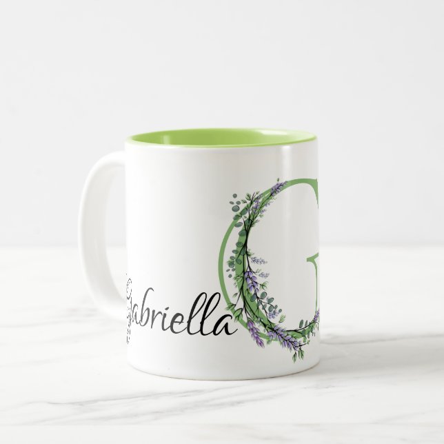 Elegant Brev G-monogramlavender personaliserar Två-Tonad Mugg (Framsida vänster)