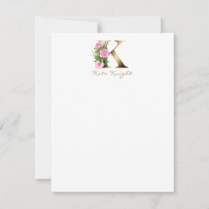 Elegant Brev K Rosa ros Guld Monogram Anteckningskort
