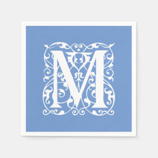 Elegant Brev M Blue - och White Classic Monogram Pappersservett