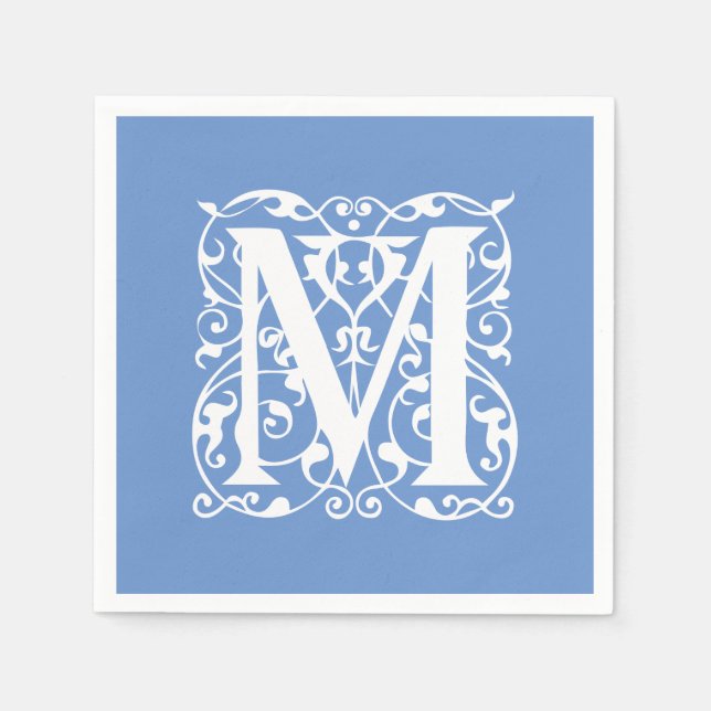 Elegant Brev M Blue - och White Classic Monogram Pappersservett (Framsidan)