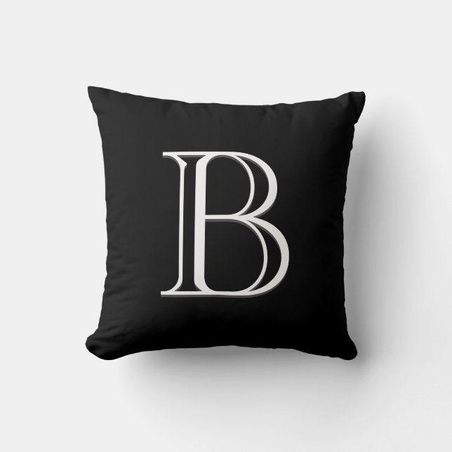 Elegant Brev Monogram Initial Black & White Kudde (Framsida)