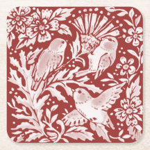 Elegant Brick Red Woodland Birds on Thistle Flower