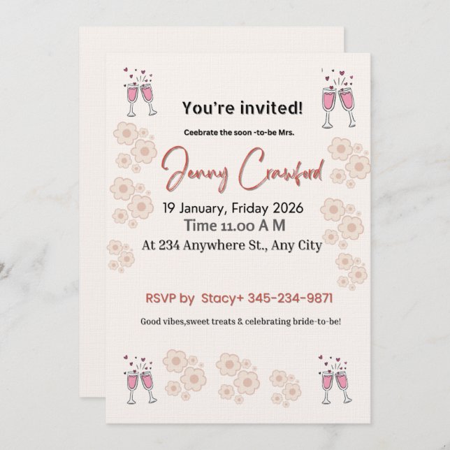 Elegant Bridal Shower Invitation | Printable & Cus Inbjudningar (Fram/baksida)