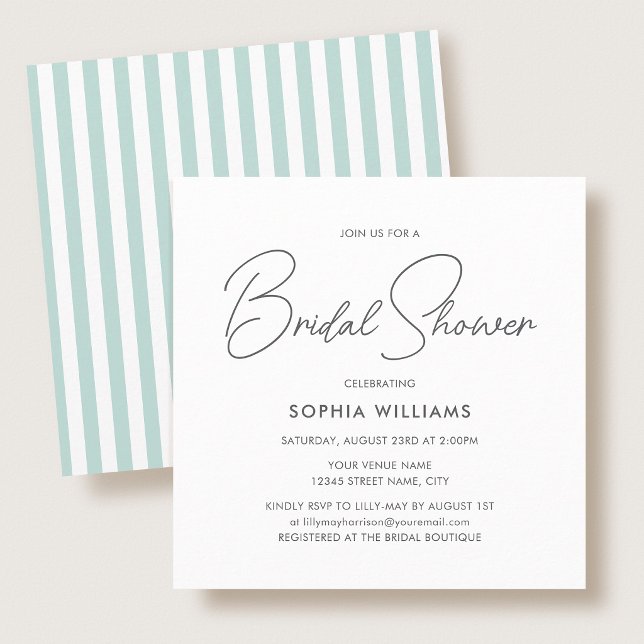 Elegant Bridal Shower Modern Script Teal Stripes Inbjudningar (Skapare uppladdad)