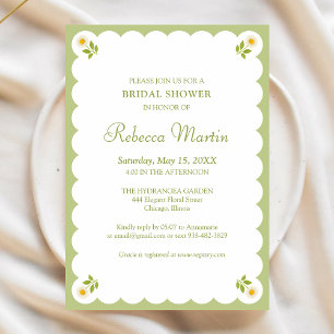 Elegant Bridal Shower Sage Grön Daisy Enkel Chic Inbjudningar