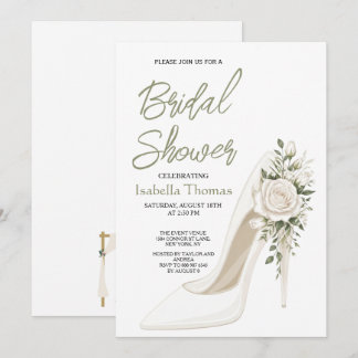 Elegant Bridal Shower with White Floral High Heel Inbjudningar