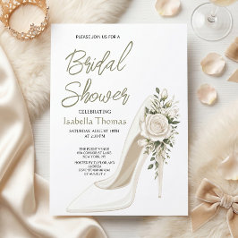 Elegant Bridal Shower with White Floral High Heel Inbjudningar