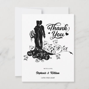 Elegant Bride and Groom Bröllop Silhouette Tack Kort